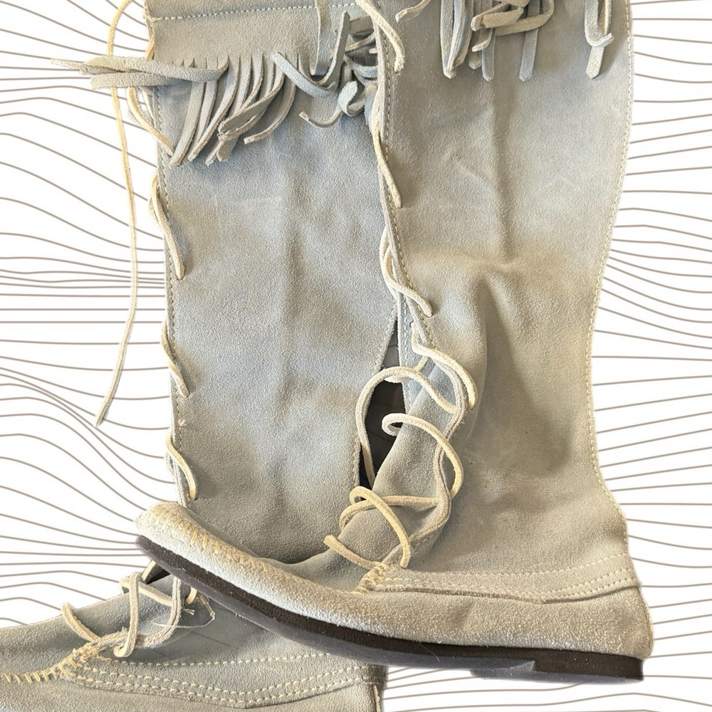 Minnetonka Suede Lace-Up Boots in Baby Blue
